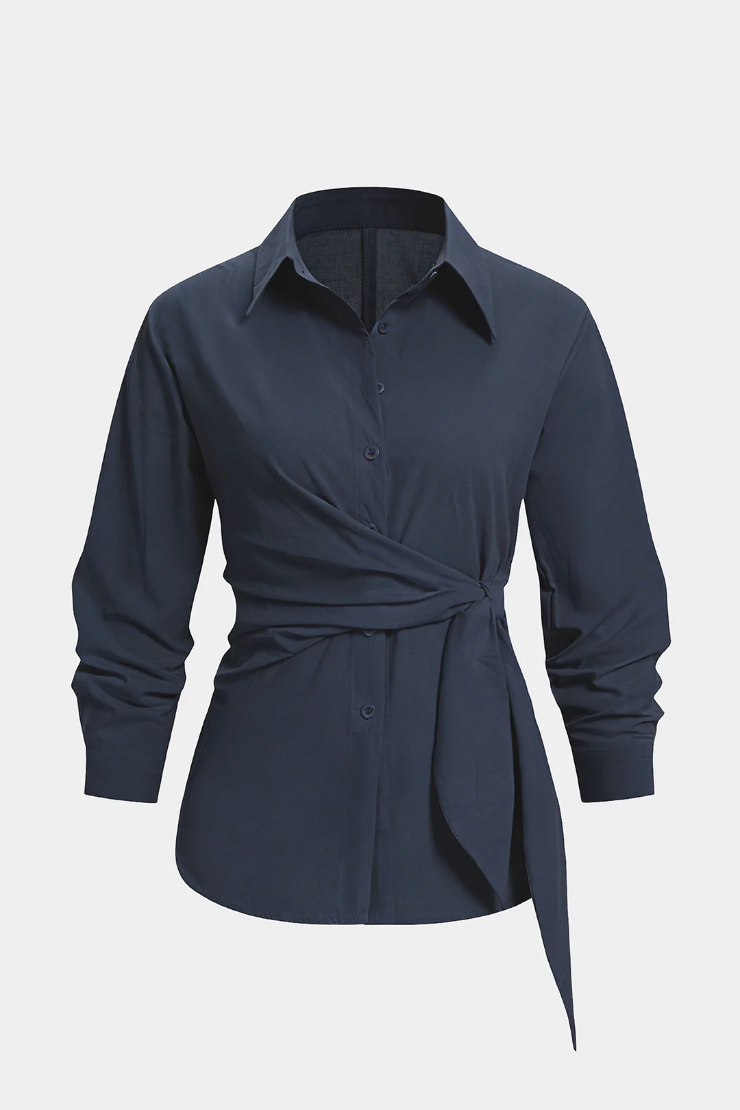 Lapel Button Tie Front Long-Sleeve Shirt - Image 8