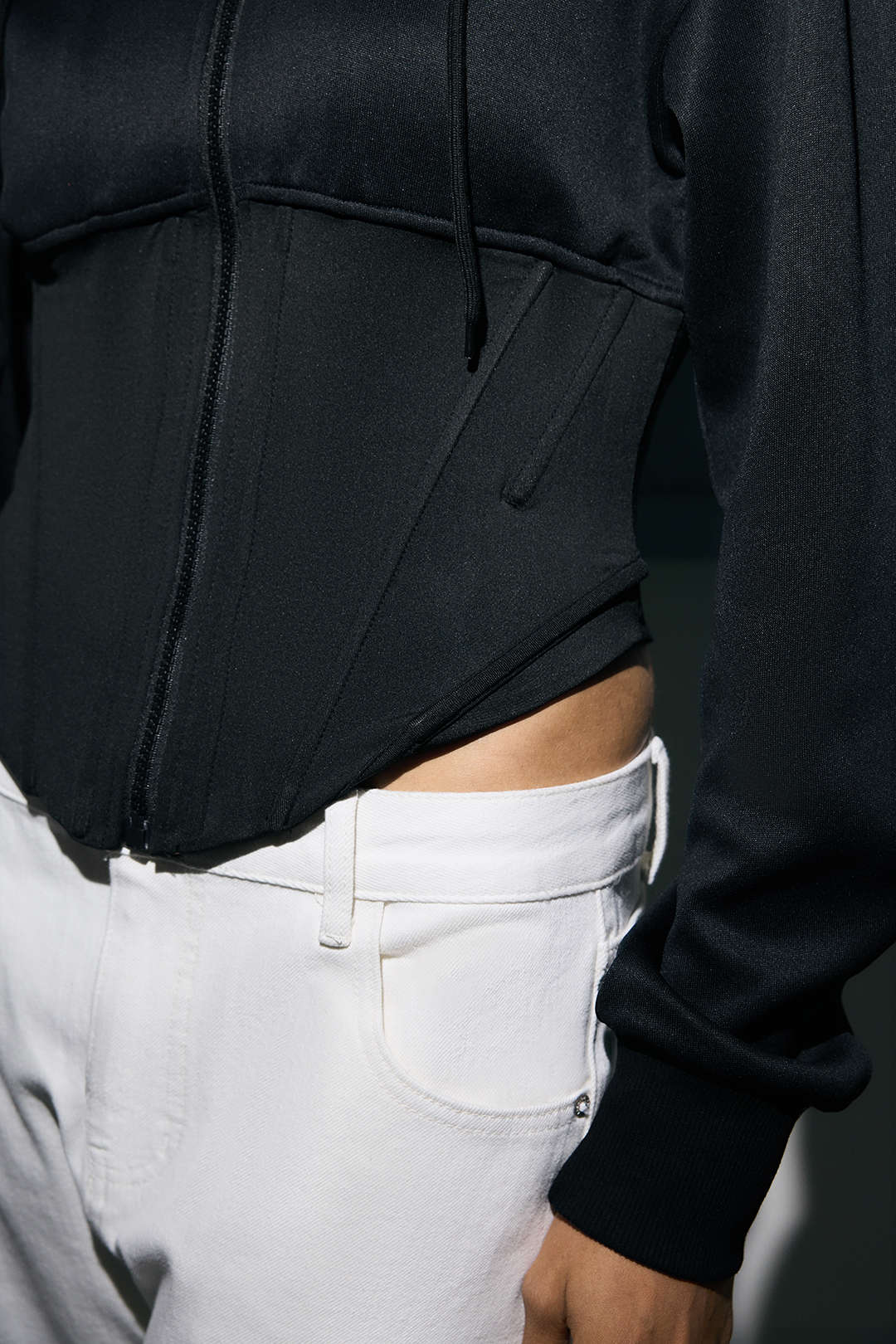 Zipper Drawstring Corset Hoodie - Image 10