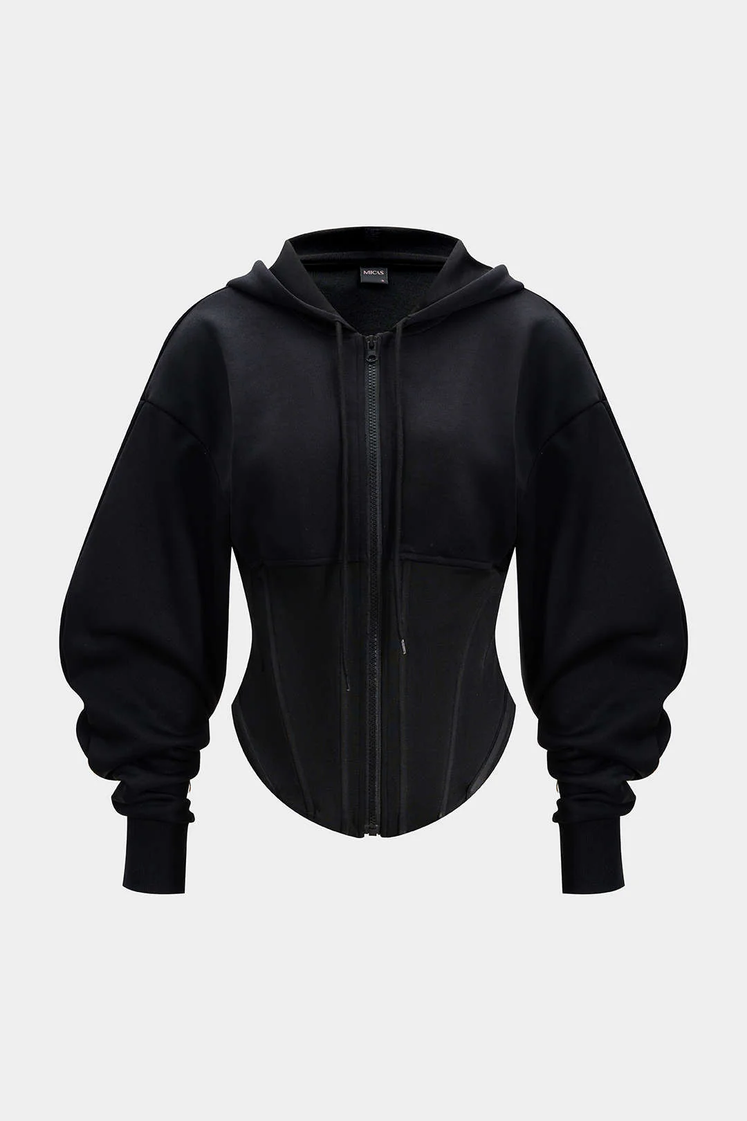Zipper Drawstring Corset Hoodie - Image 2