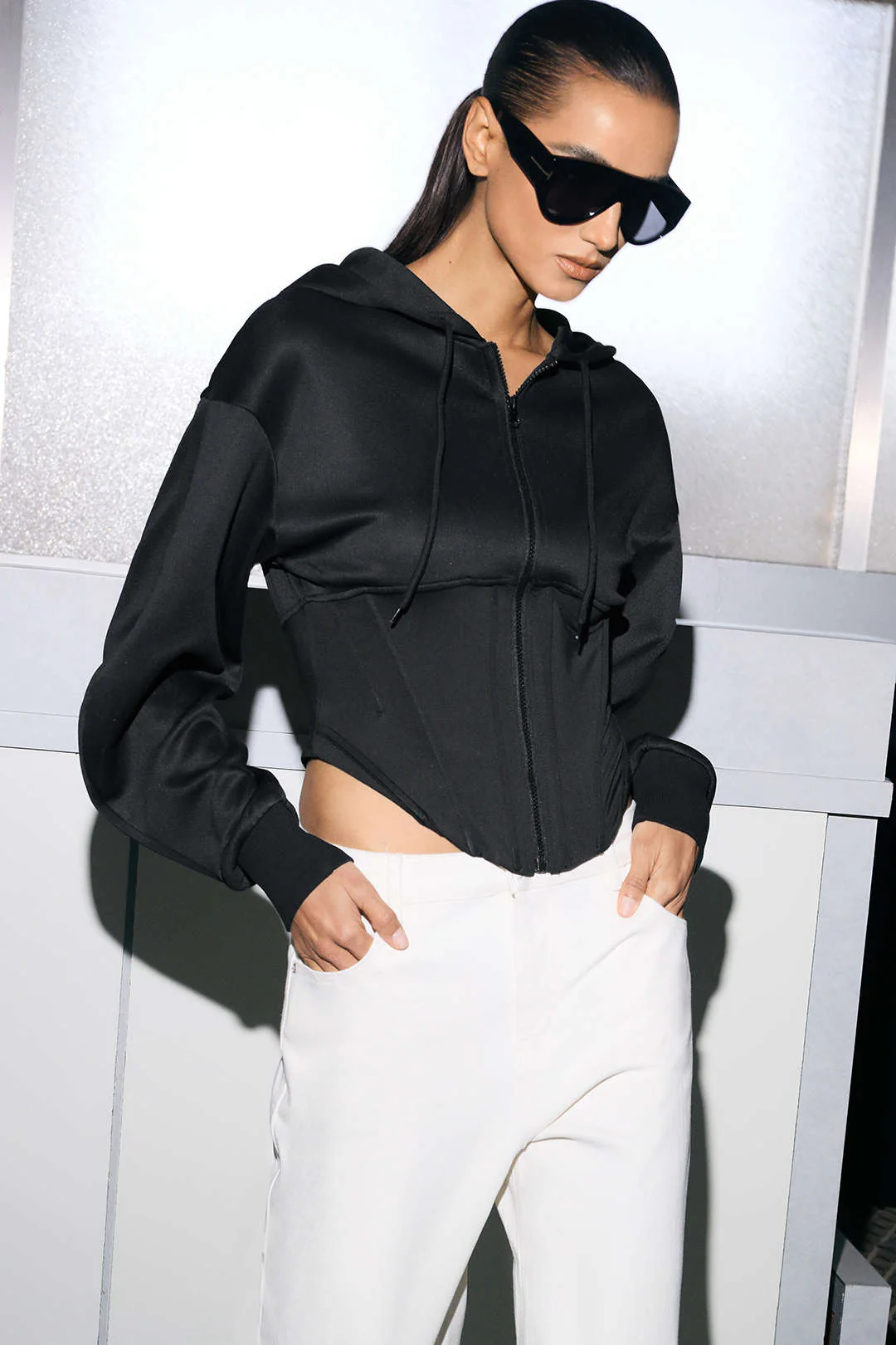 Zipper Drawstring Corset Hoodie - Image 8