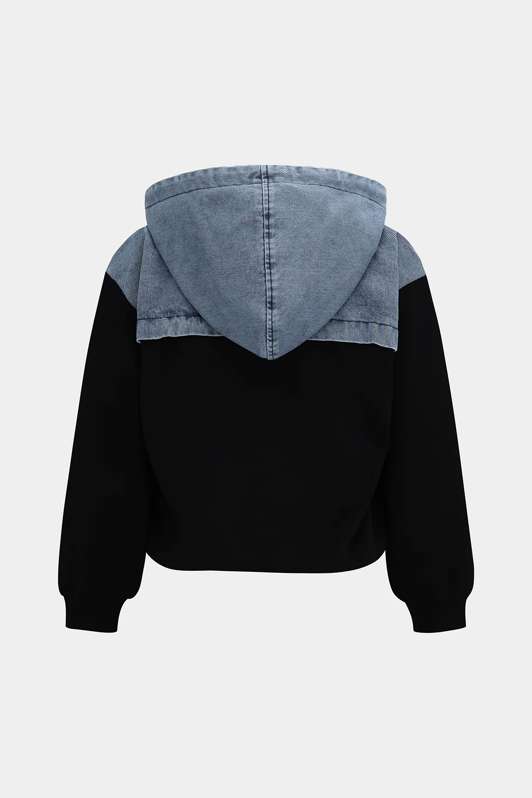 Denim Patchwork Long-Sleeve Hoodie - Image 2