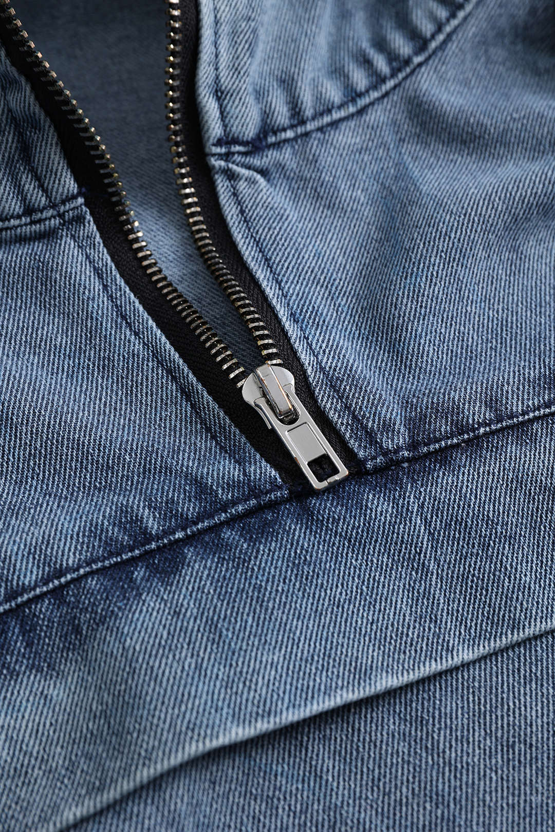 Denim Patchwork Long-Sleeve Hoodie - Image 3