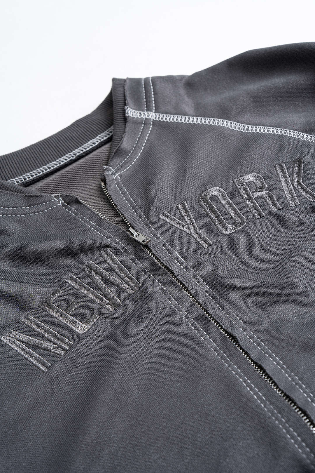 Letter Embroidery Zipper Sweatshirt - Image 3