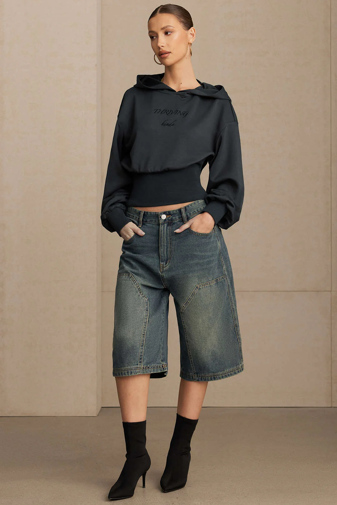 Letter Embroidery Long-Sleeve Hoodie - Image 3