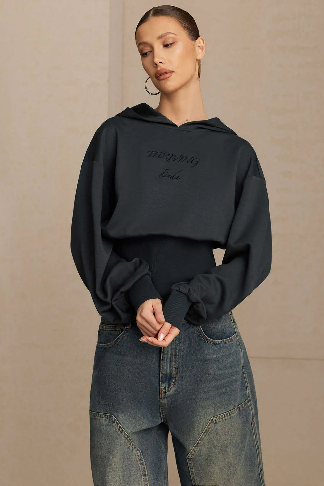 Letter Embroidery Long-Sleeve Hoodie - Image 4