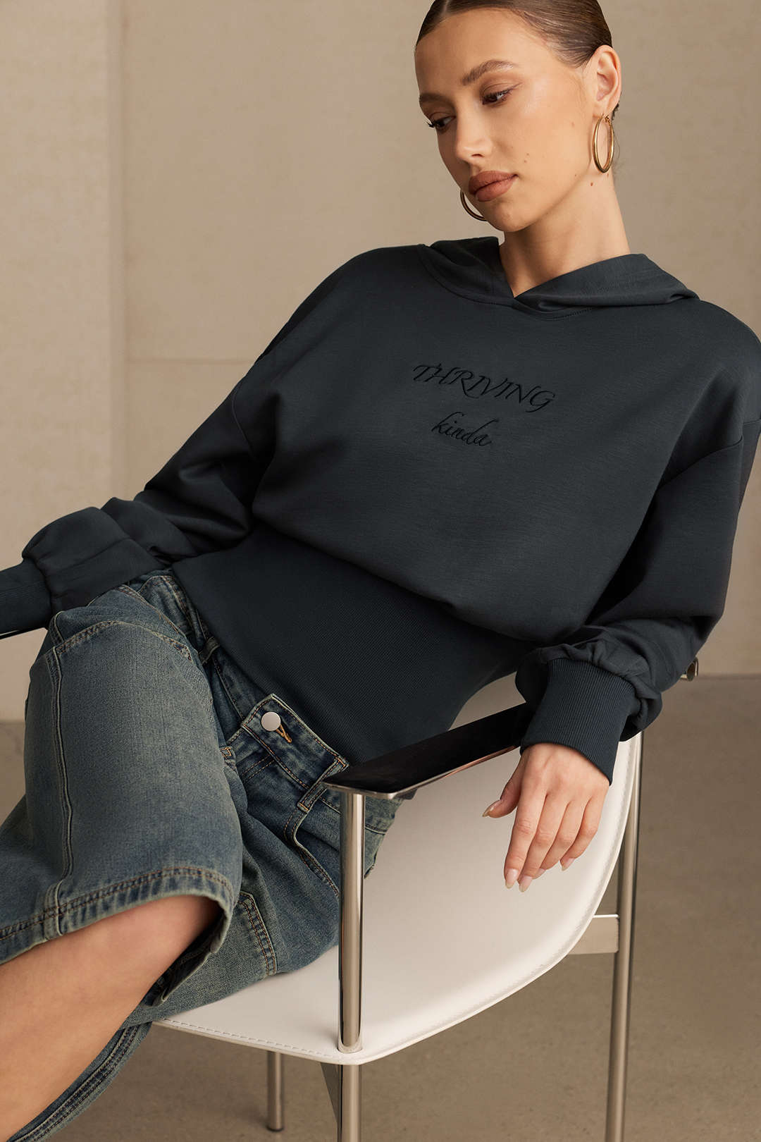 Letter Embroidery Long-Sleeve Hoodie - Image 7
