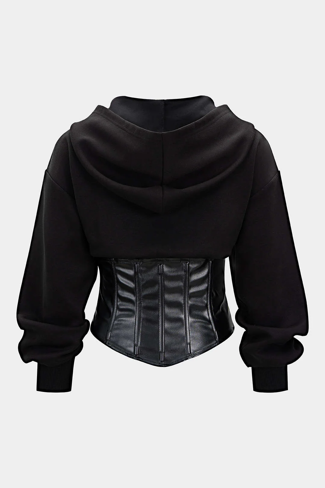 Faux Leather Patchwork Zipper Hoodie - Image 2