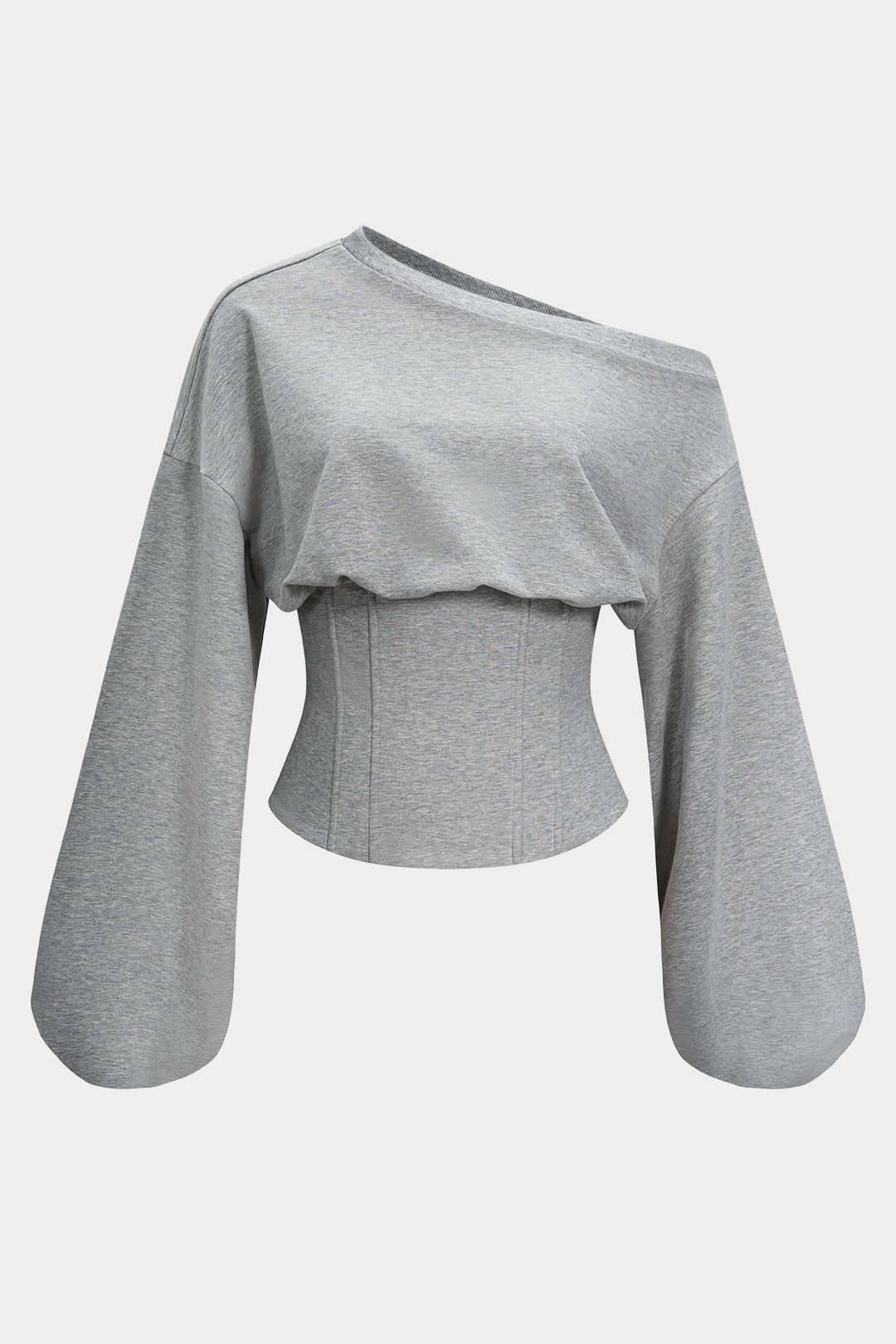 Tie-Back Asymmetrical Shoulder Corset Waist Sweatshirt