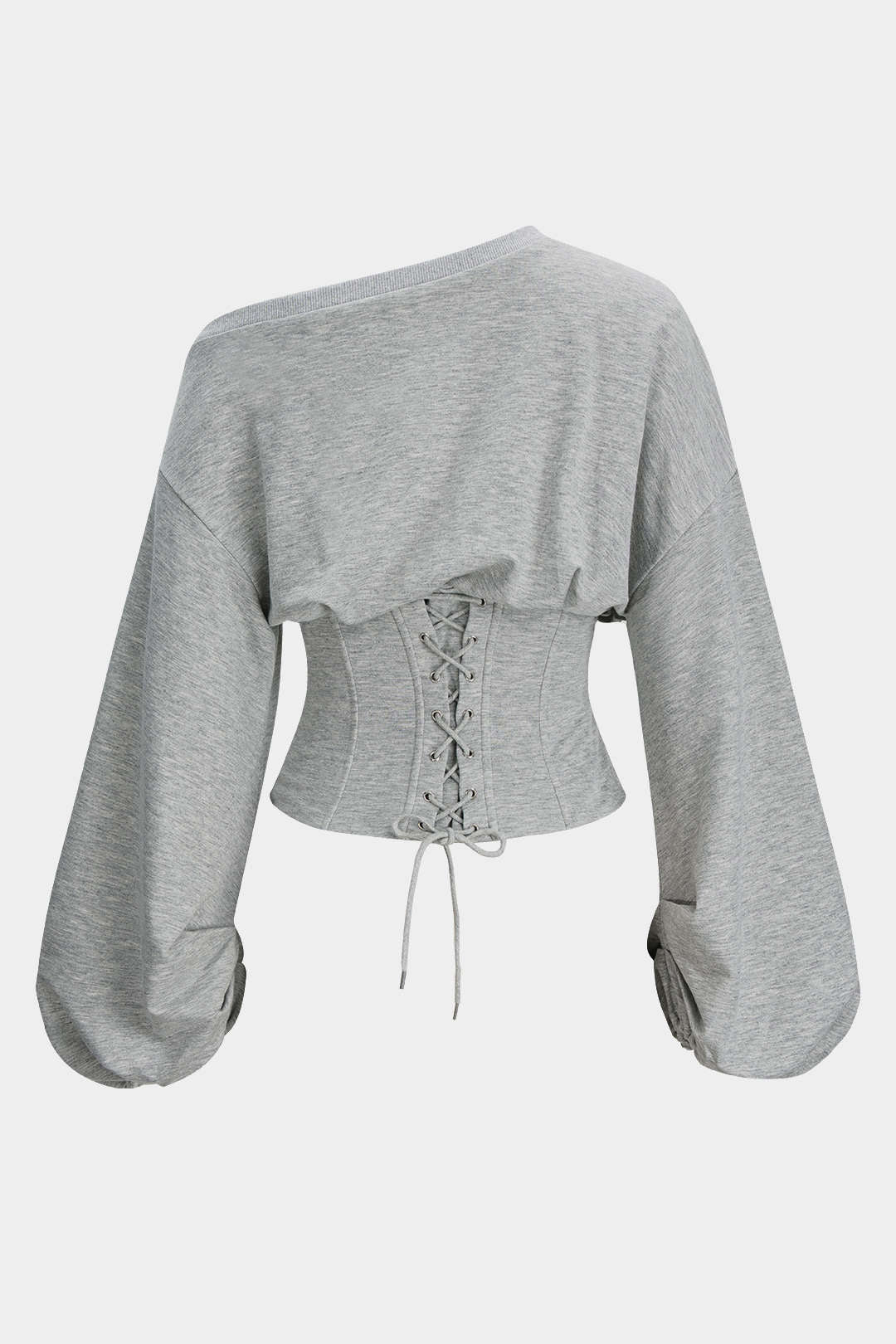 Tie-Back Asymmetrical Shoulder Corset Waist Sweatshirt - Image 2