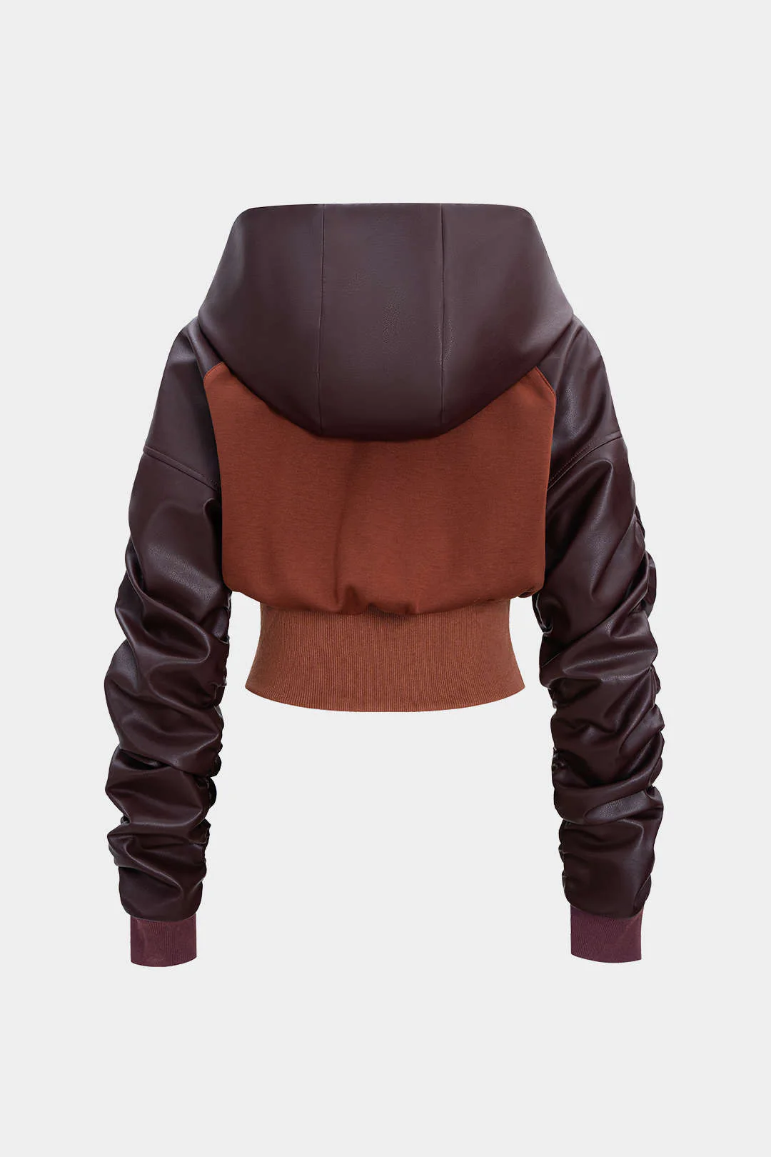 Faux Leather Patchwork Hoodie - Image 2