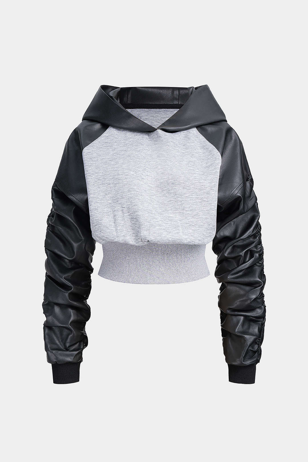 Faux Leather Patchwork Hoodie - Image 6