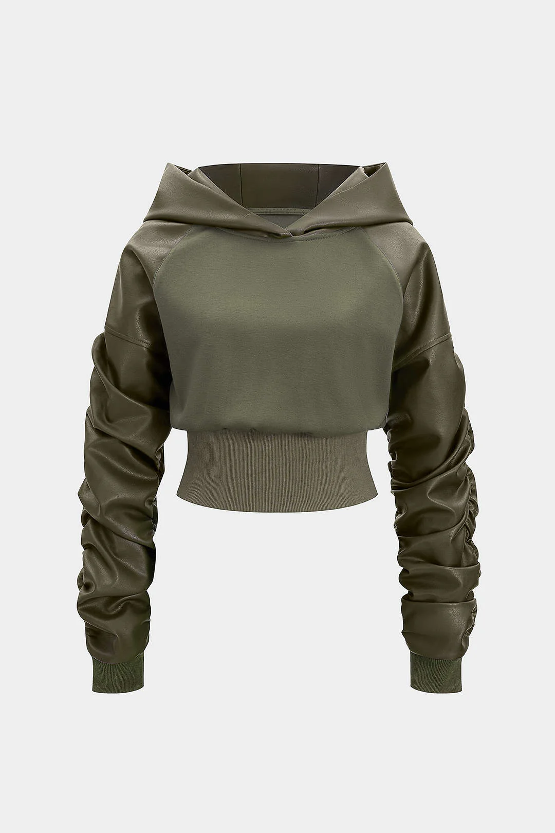 Faux Leather Patchwork Hoodie - Image 7