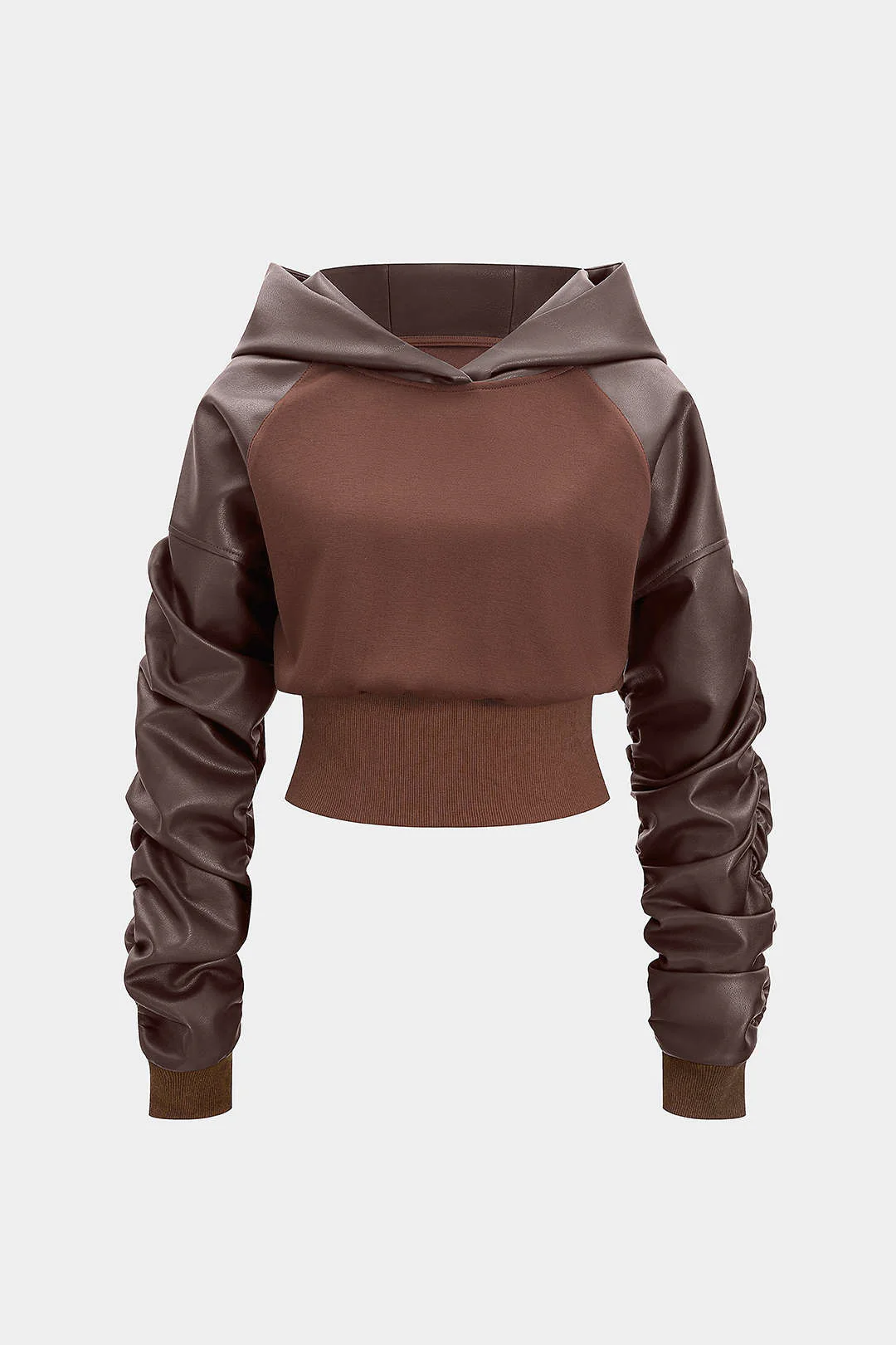 Faux Leather Patchwork Hoodie - Image 8