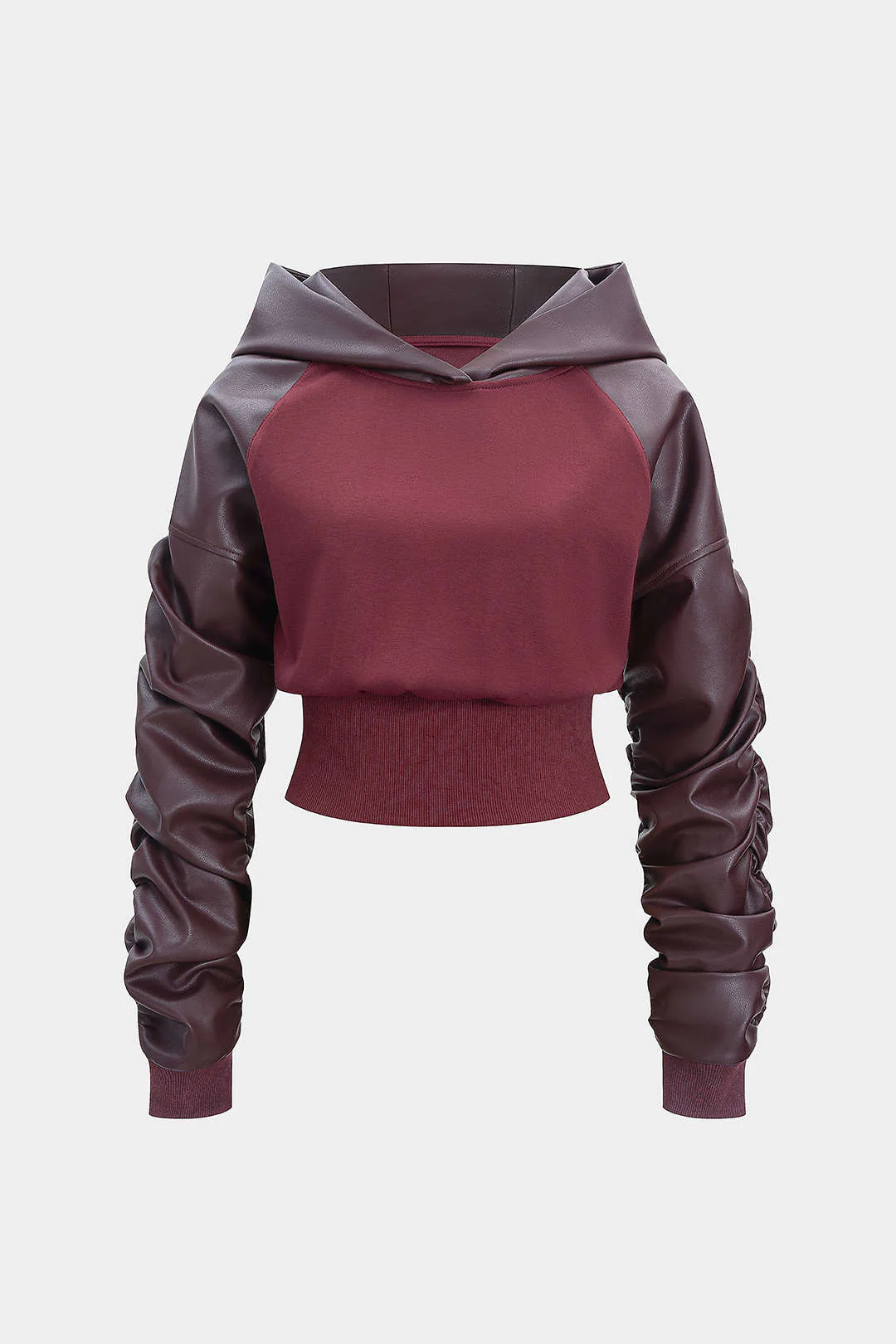 Faux Leather Patchwork Hoodie - Image 9