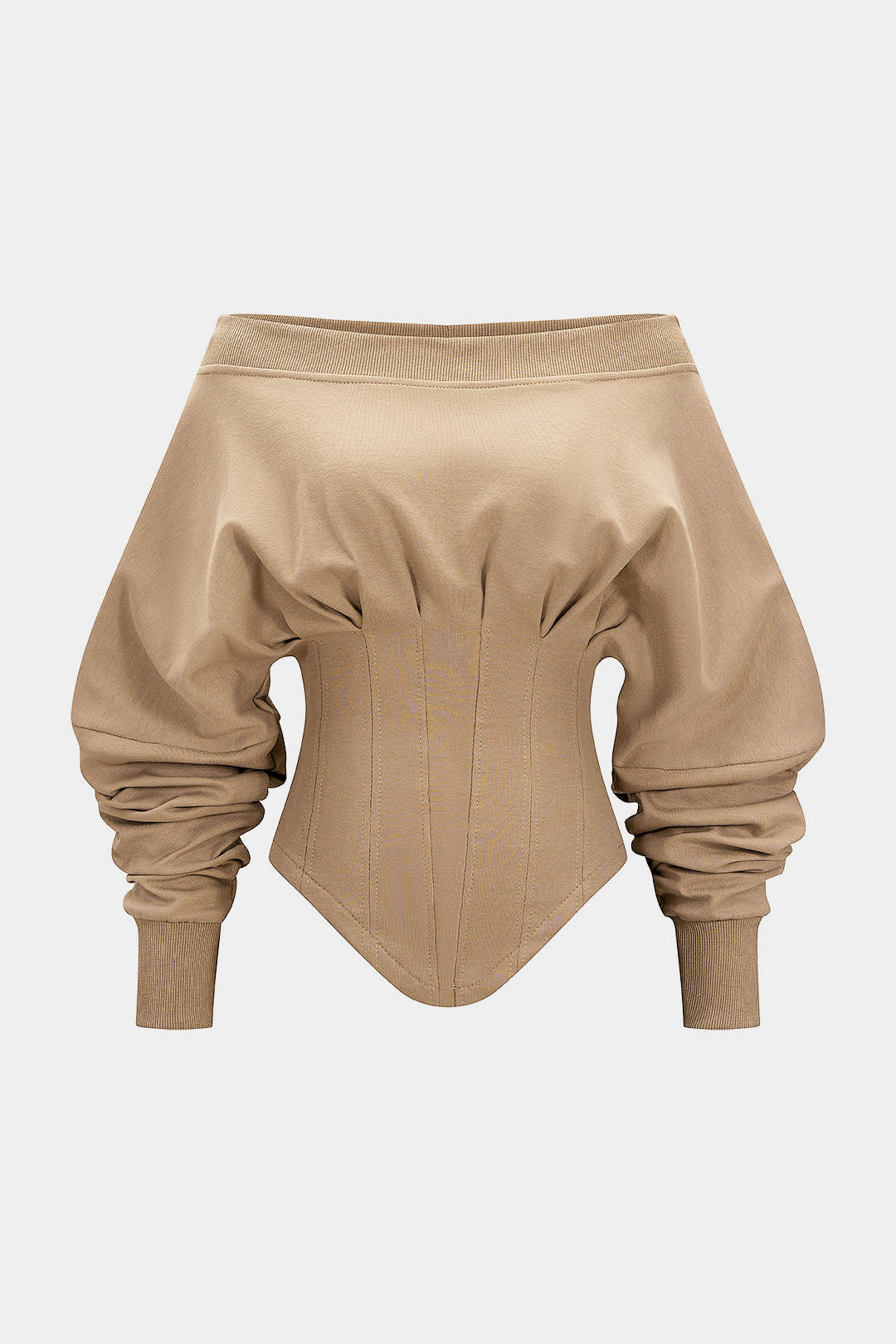 Off Shoulder Metallic Pleated Zipper Waist-Cinching Sweatshirt - Image 5