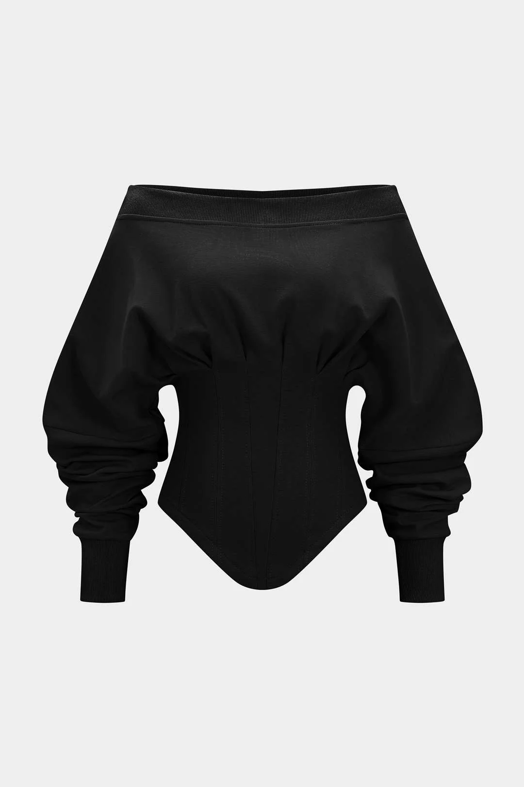 Off Shoulder Metallic Pleated Zipper Waist-Cinching Sweatshirt - Image 6