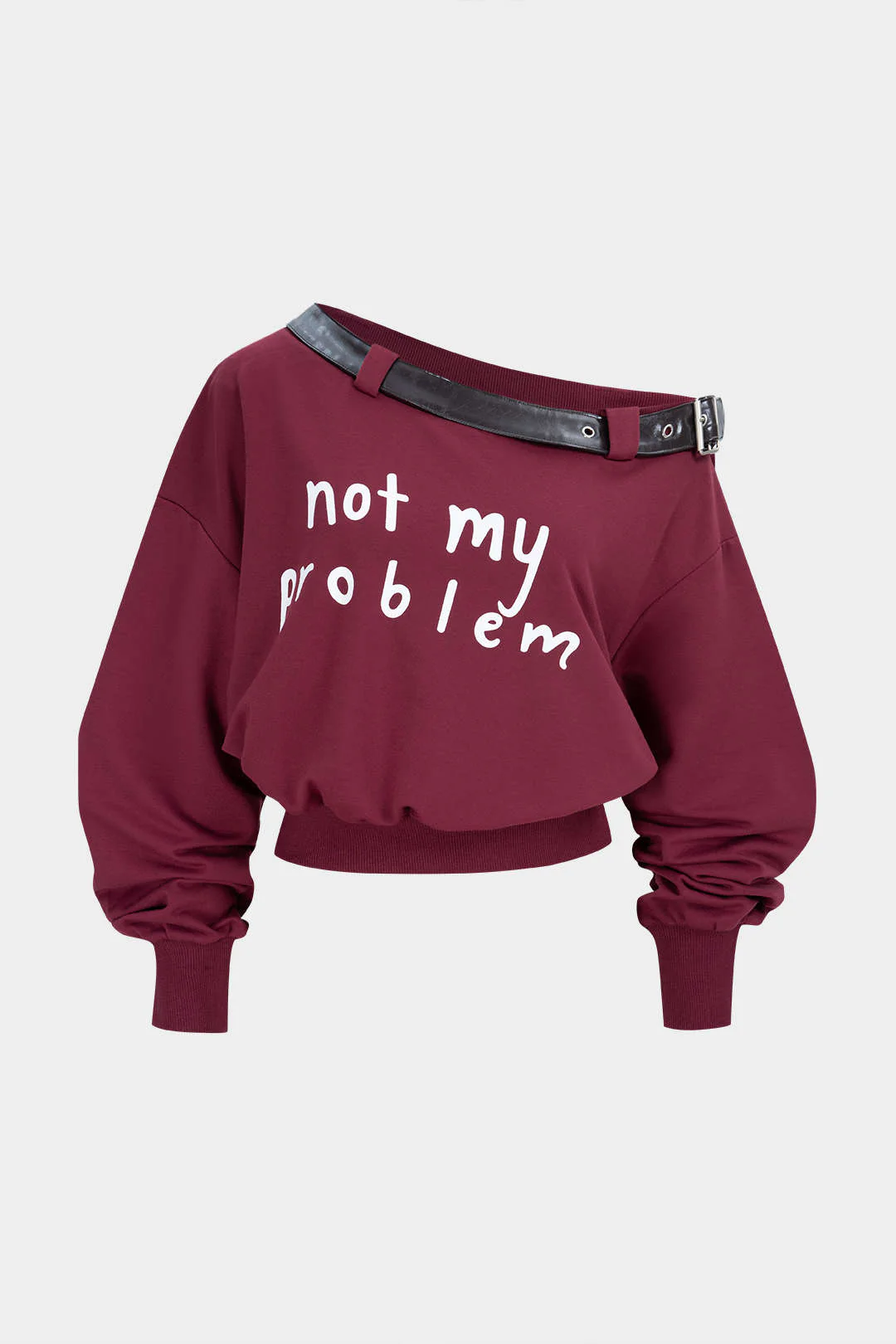 Letter Print One Shoulder Belt Sweatshirt - Image 5