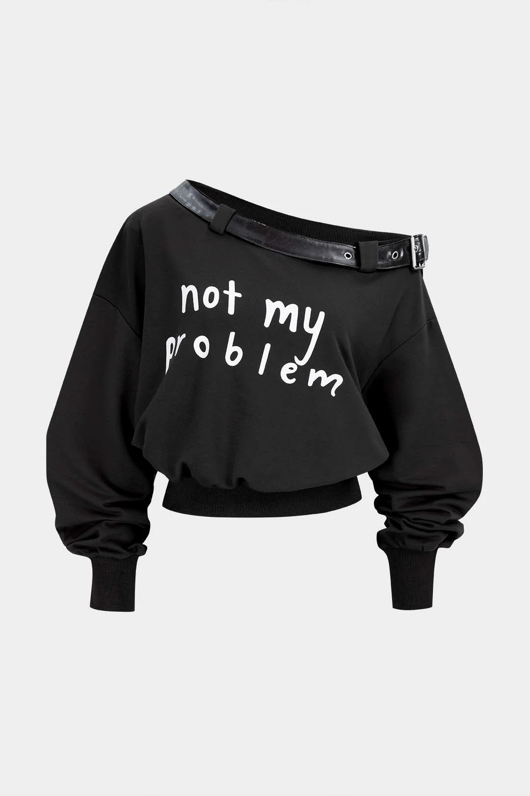 Letter Print One Shoulder Belt Sweatshirt - Image 6