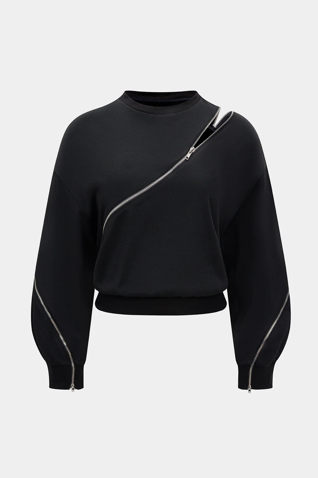 Plus Size Zipper Detail Long Sleeve Sweatshirt