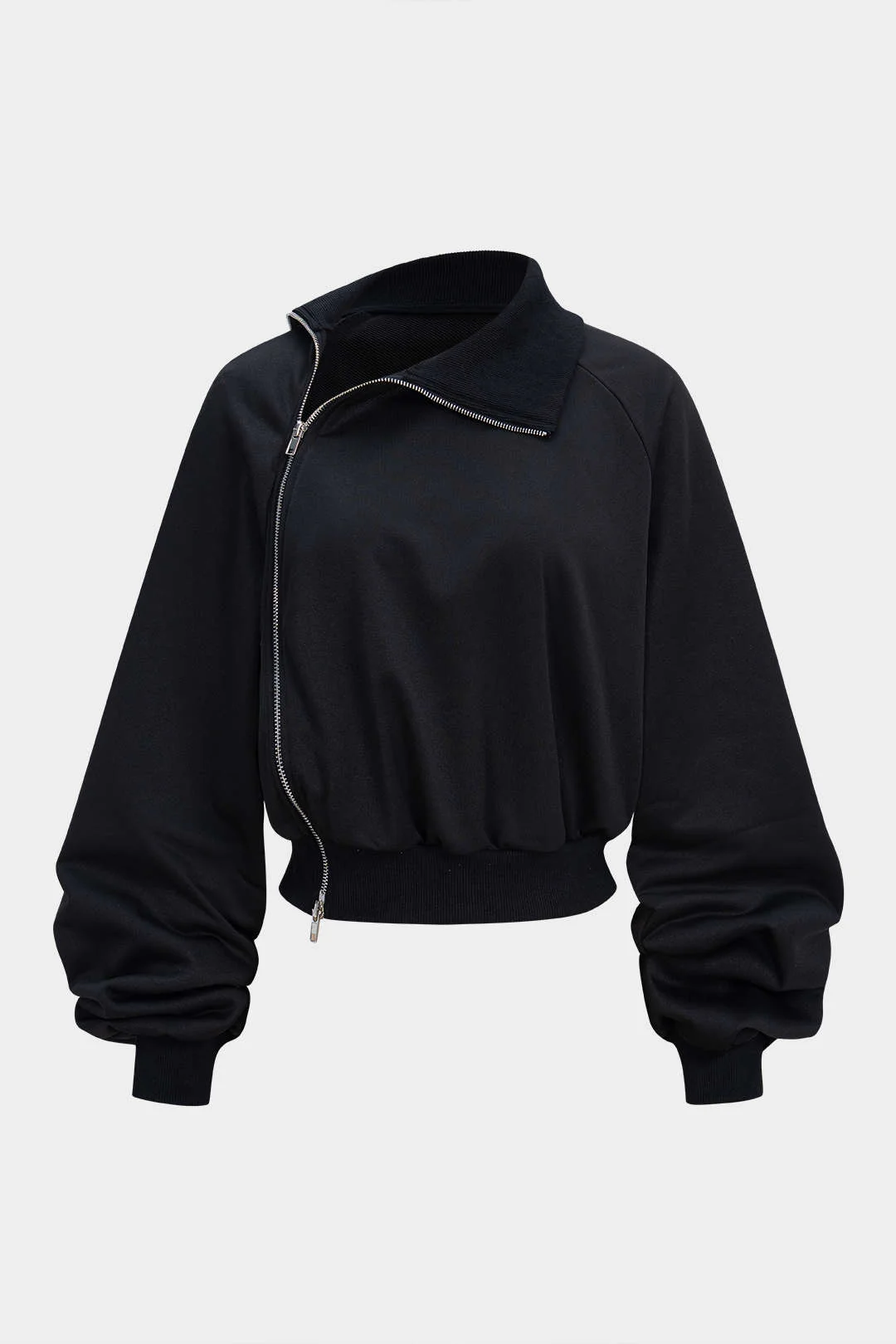 Asymmetrical Lapel Neck Zipper Sweatshirt