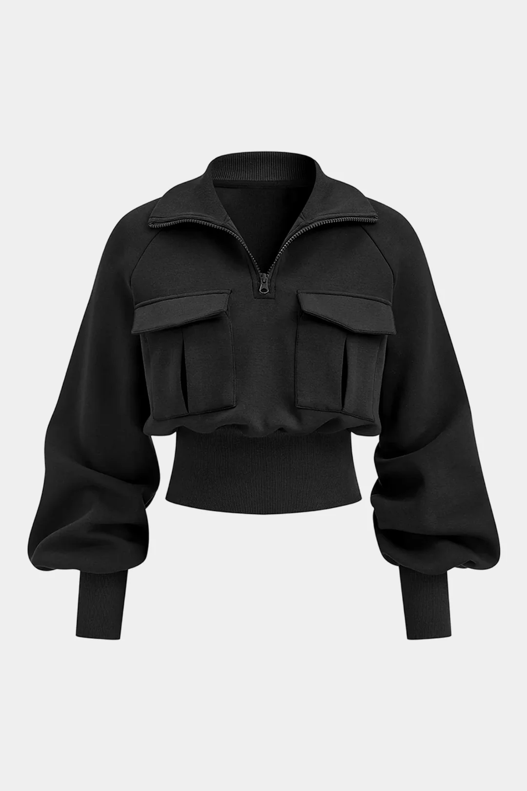 Stand Collar Pocket Zipper Sweatshirt - Image 2
