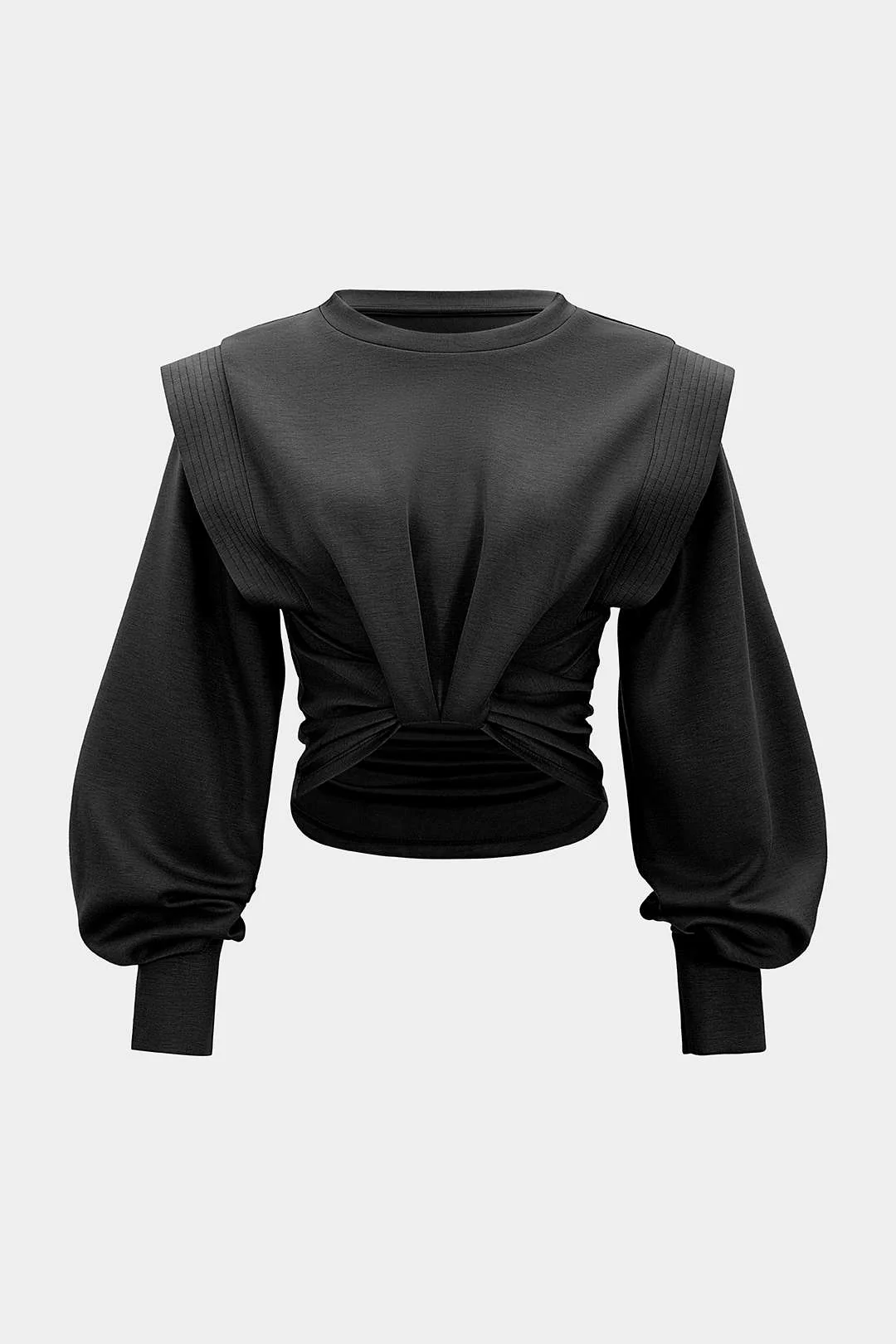 Ruched Round Neck Long Sleeve Sweatshirt - Image 6