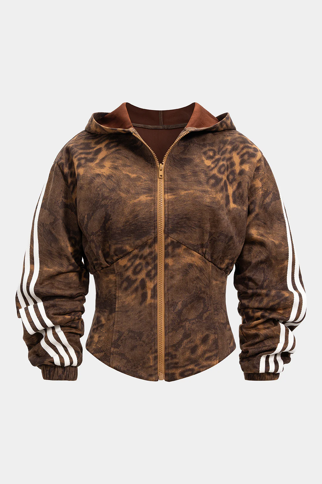 Plus Size Leopard Print Zipper Hoodie