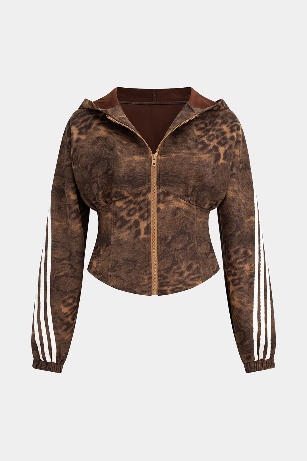 Plus Size Leopard Print Zipper Hoodie - Image 2