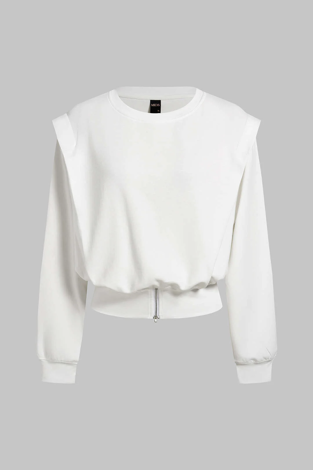 Solid Round Neck Zipper Sweatshirt - Image 3