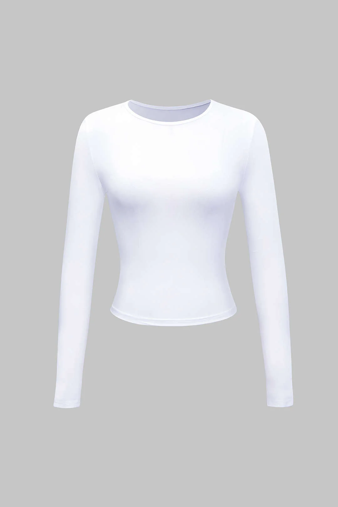 Basic Solid Round Neck Long Sleeve Top - Image 3