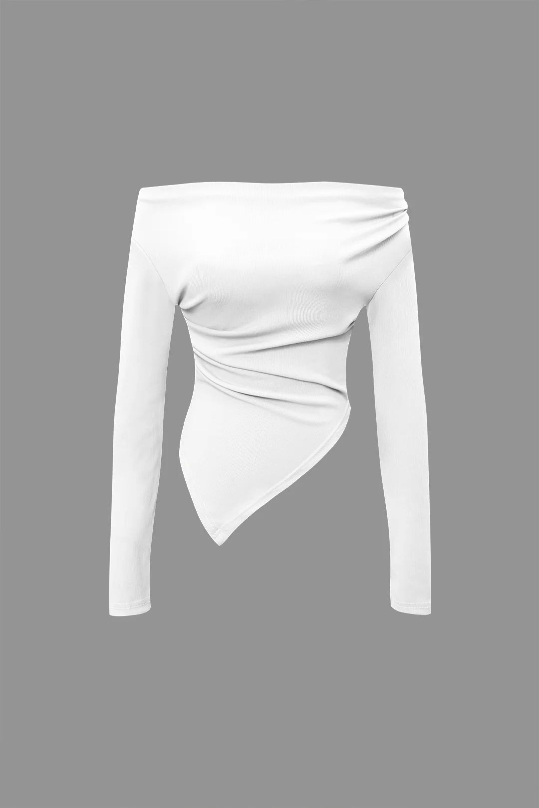 Off Shoulder Ruched Asymmetric Top And Straight Leg Pants Set - Image 15