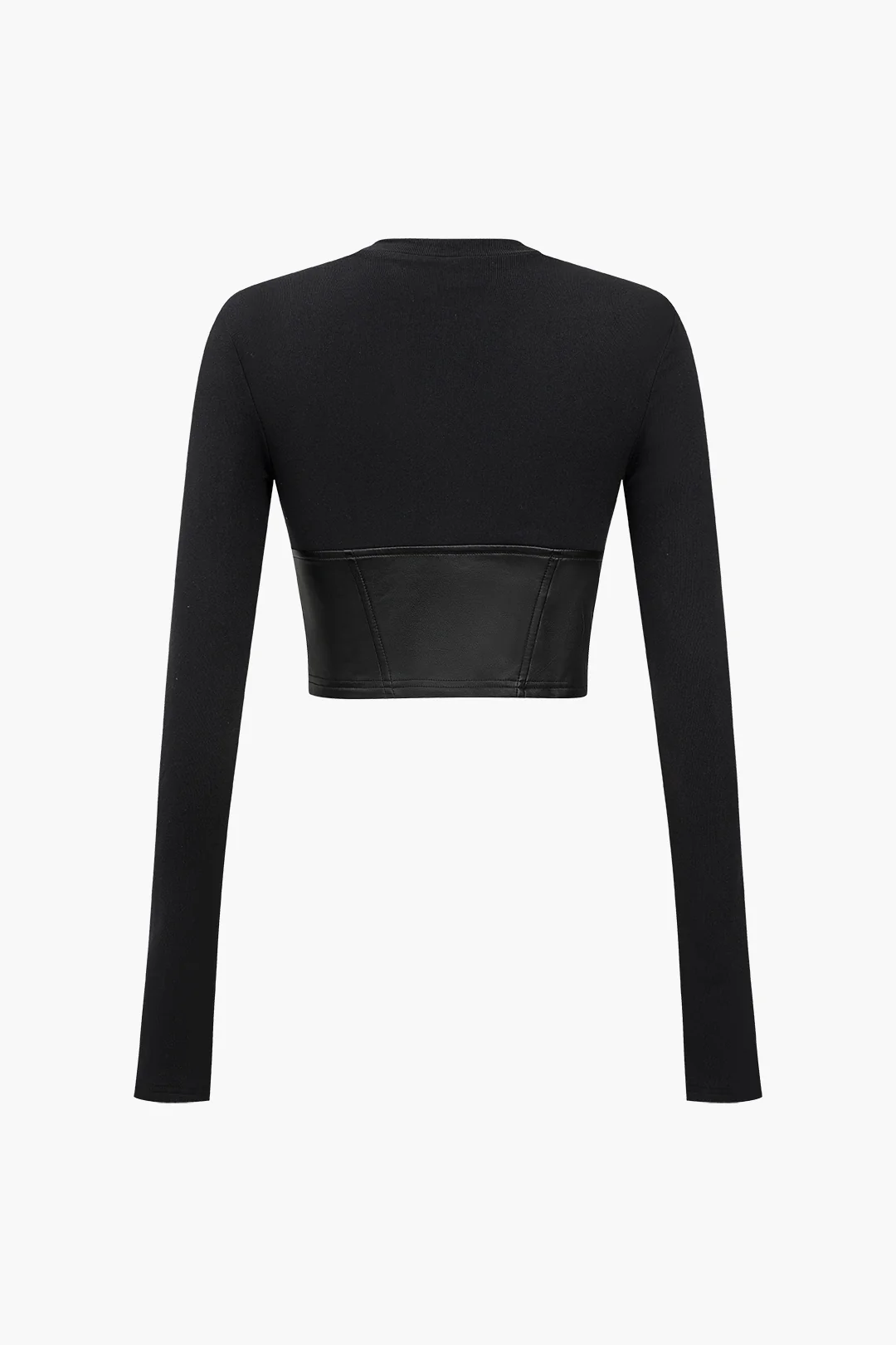 Faux Leather Patchwork Long-Sleeve Top - Image 2