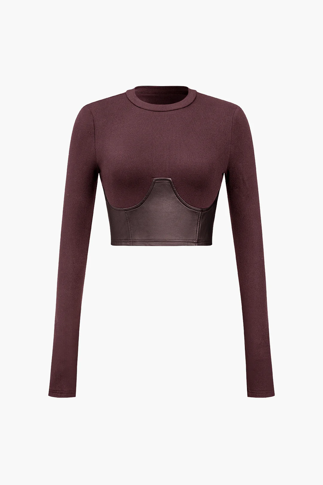 Faux Leather Patchwork Long-Sleeve Top - Image 4