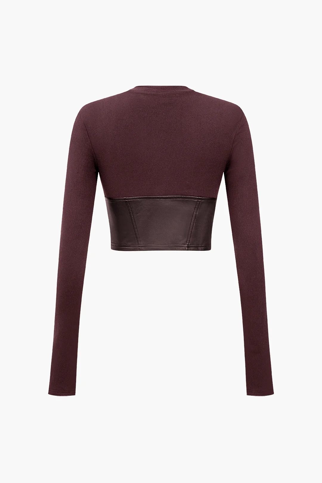 Faux Leather Patchwork Long-Sleeve Top - Image 5