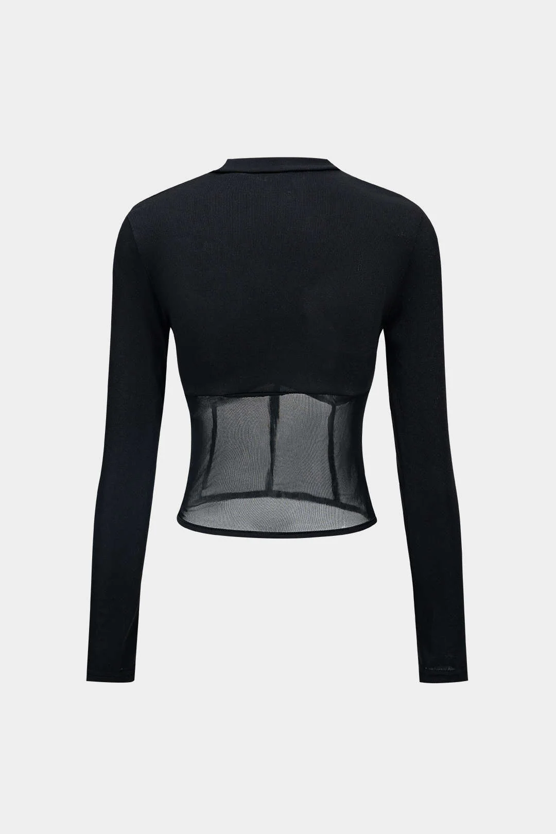 Mesh Patchwork Corset Round Neck Long-Sleeve Top - Image 4