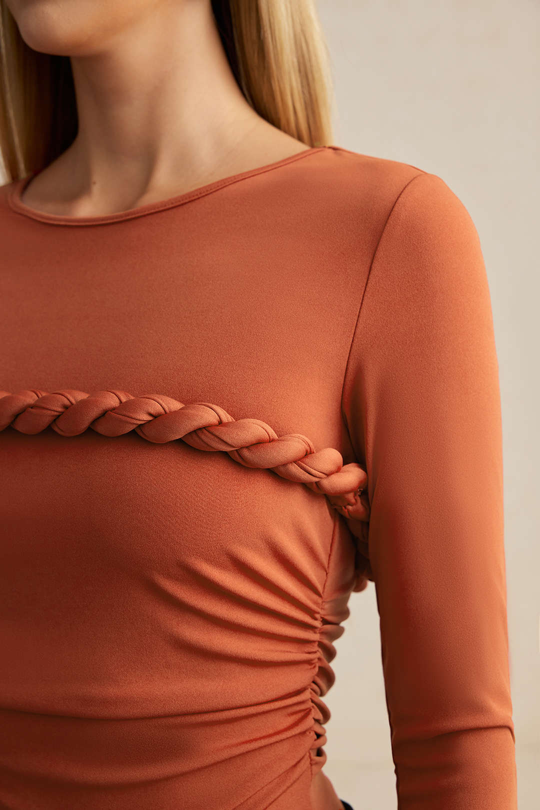 Twist Knot Ruched Long-Sleeve Bodysuit - Image 6