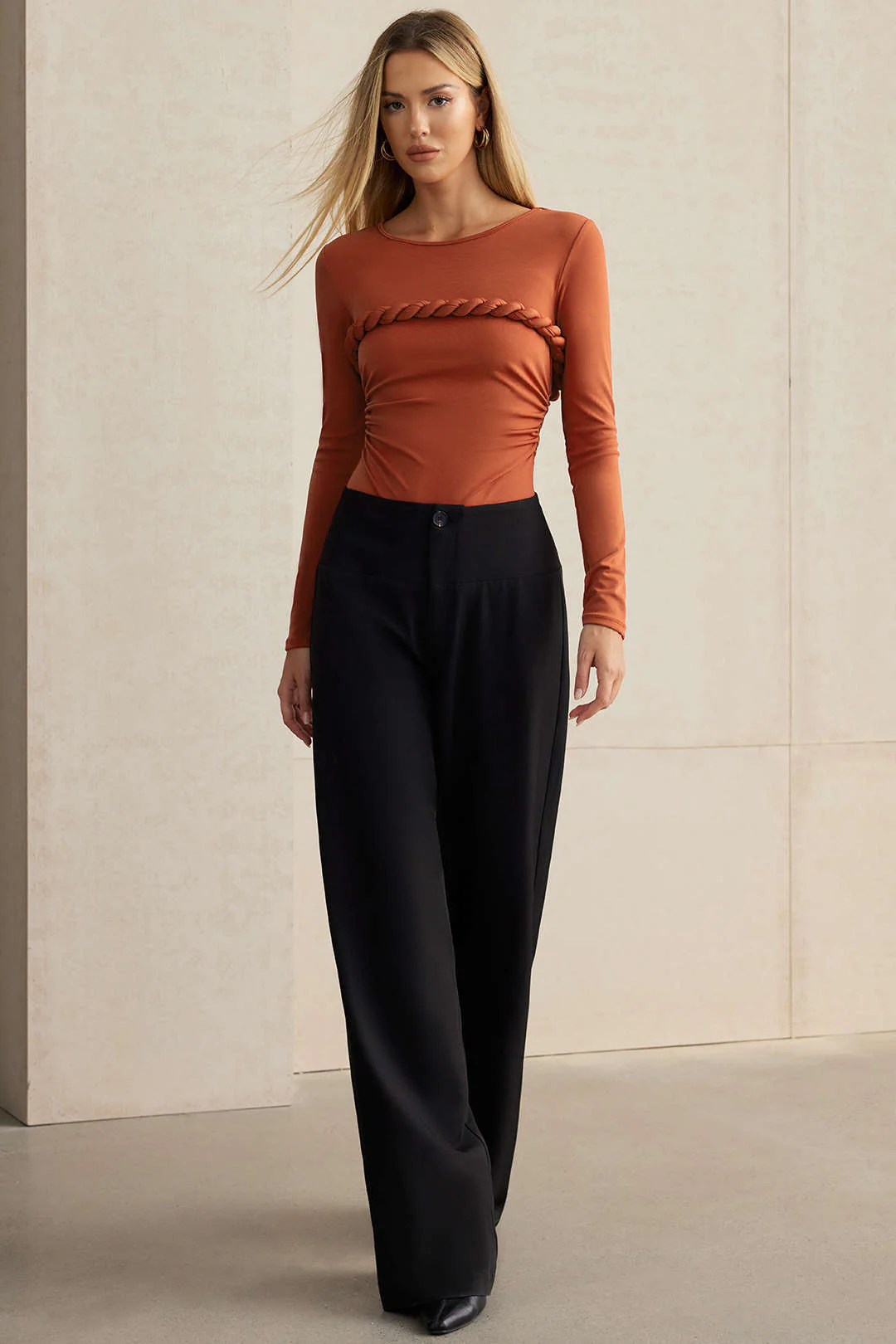 Twist Knot Ruched Long-Sleeve Bodysuit - Image 8