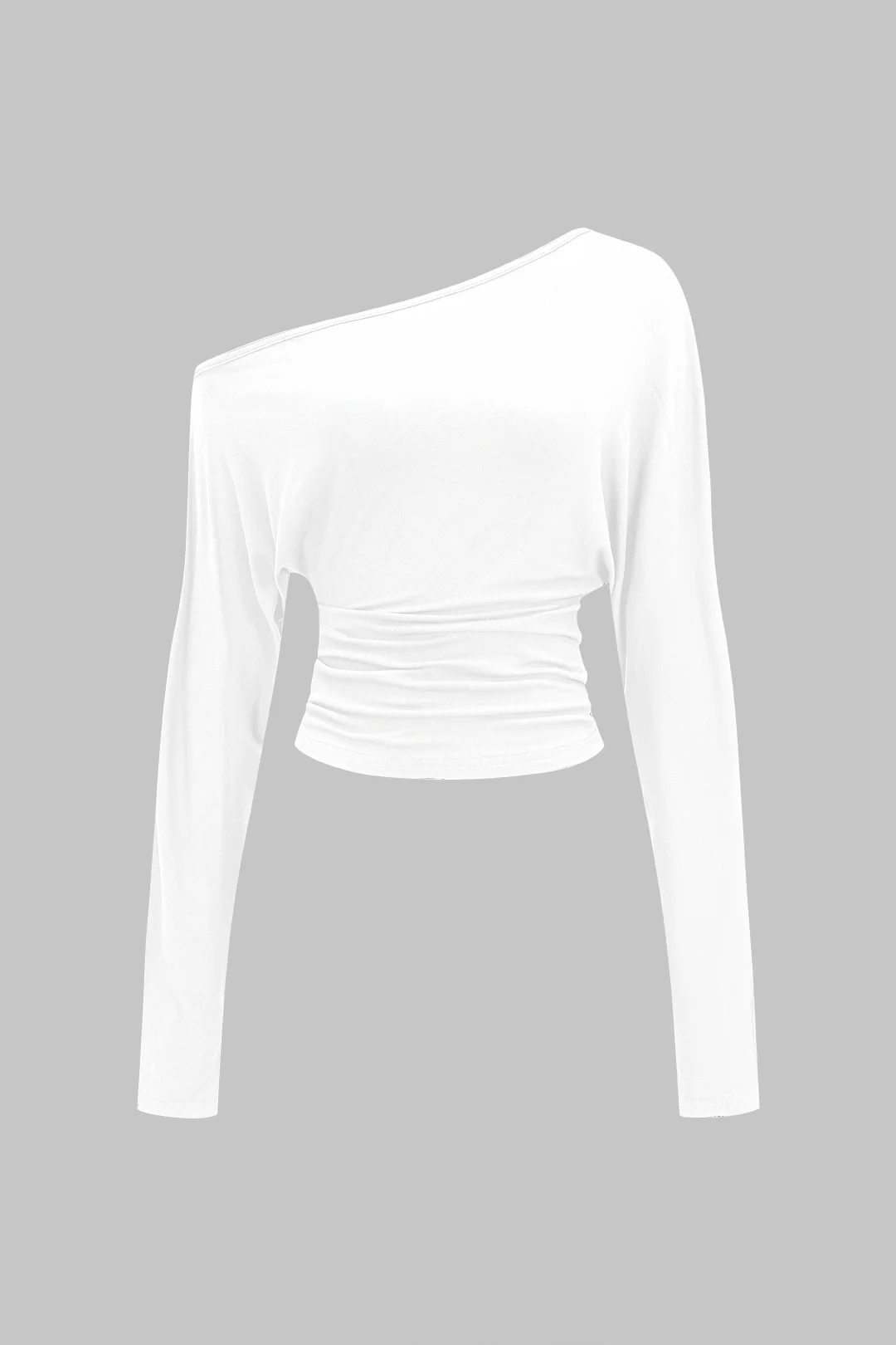 Cut Out Asymmetrical Neck Ruched Long-Sleeve Top - Image 6