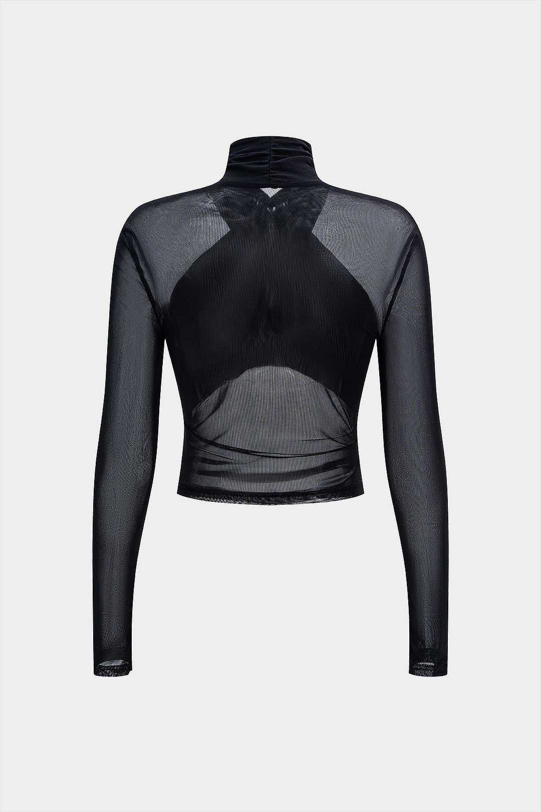 Mesh Sheer Ruched Long-Sleeve Top - Image 2