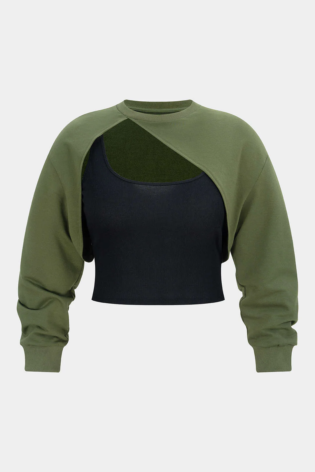 Plus Size Contrast Asymmetrical Cut Out Long-Sleeve Top - Image 2