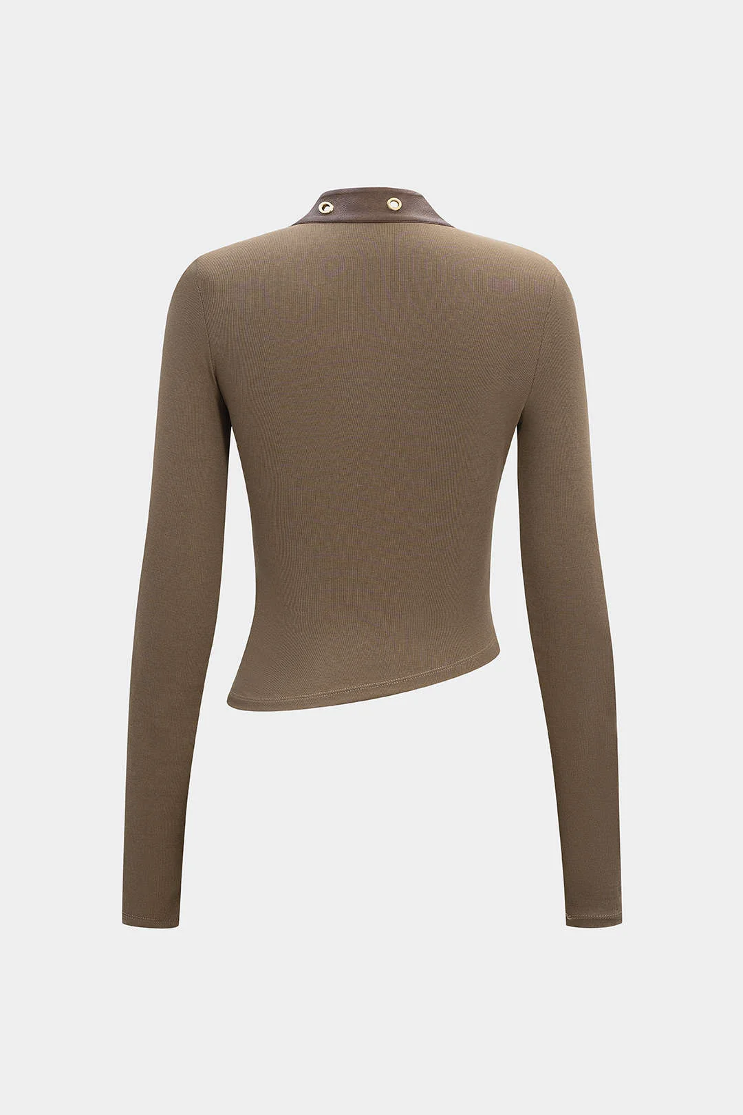 Faux Leather Metallic Asymmetrical Long-Sleeve Top - Image 2