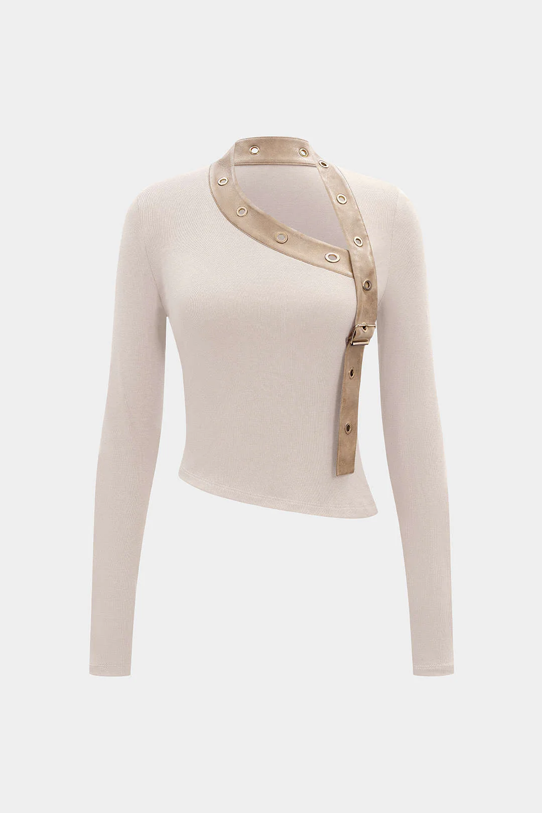 Faux Leather Metallic Asymmetrical Long-Sleeve Top - Image 5