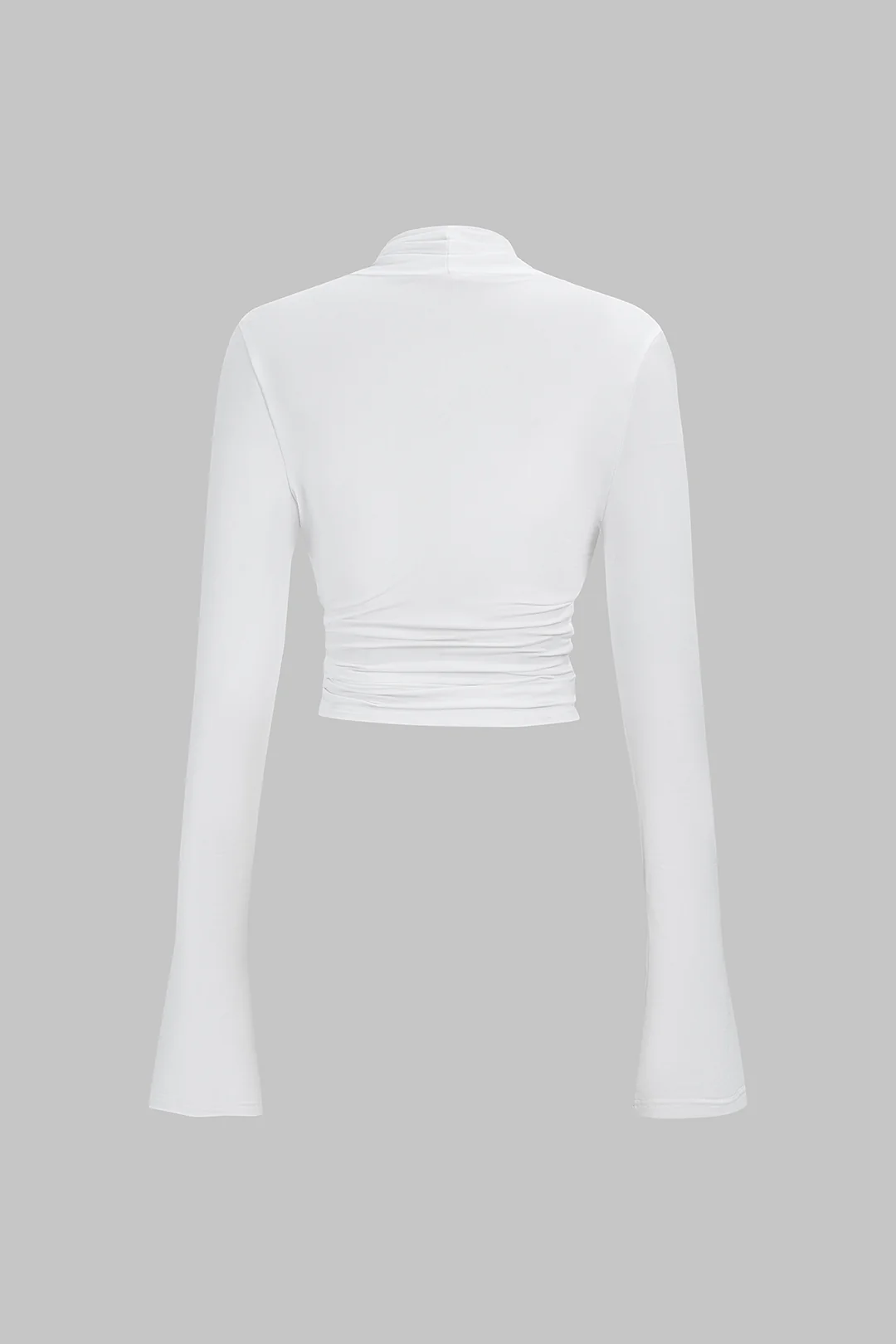 V-Neck Tie Front Ruched Long-Sleeve Top - Image 2