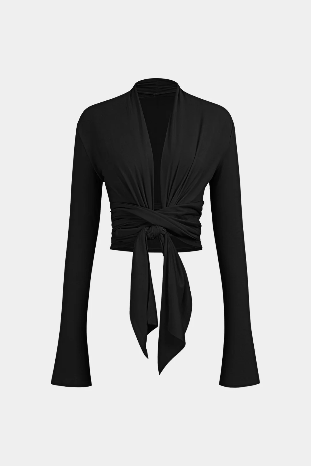 V-Neck Tie Front Ruched Long-Sleeve Top - Image 5