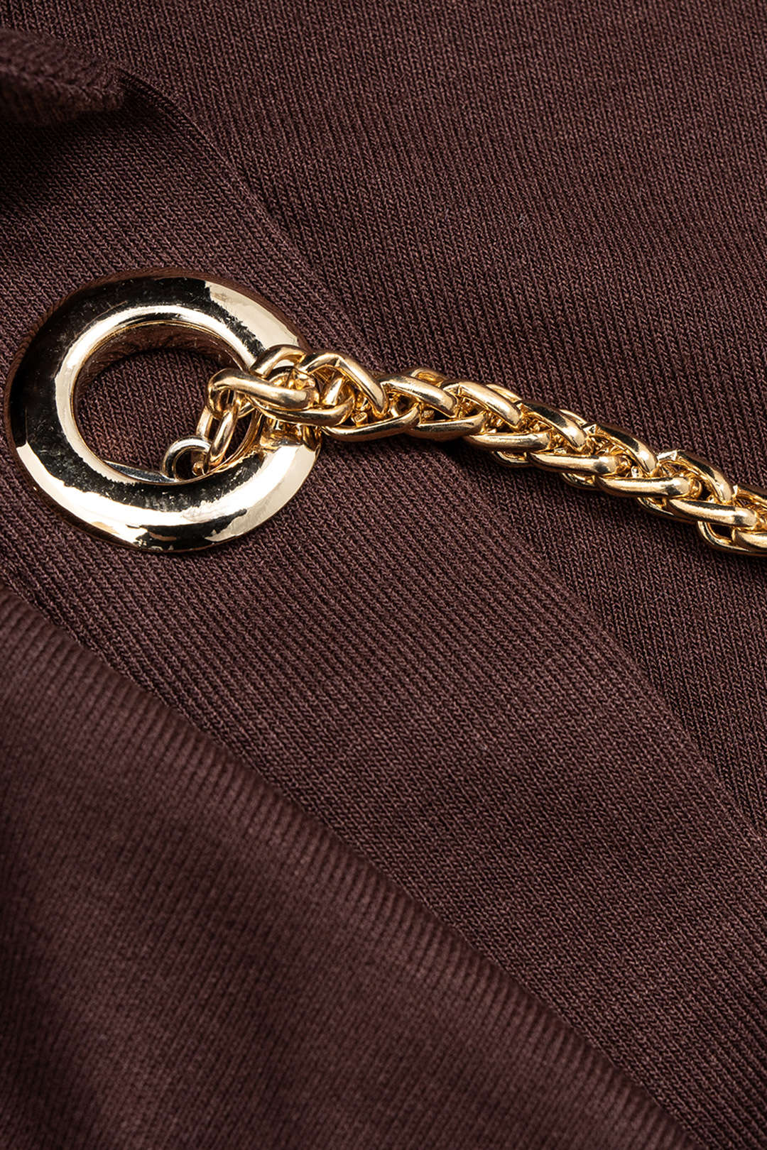 Metallic Chain Draped Cowl Neck Long-Sleeve Top - Image 3