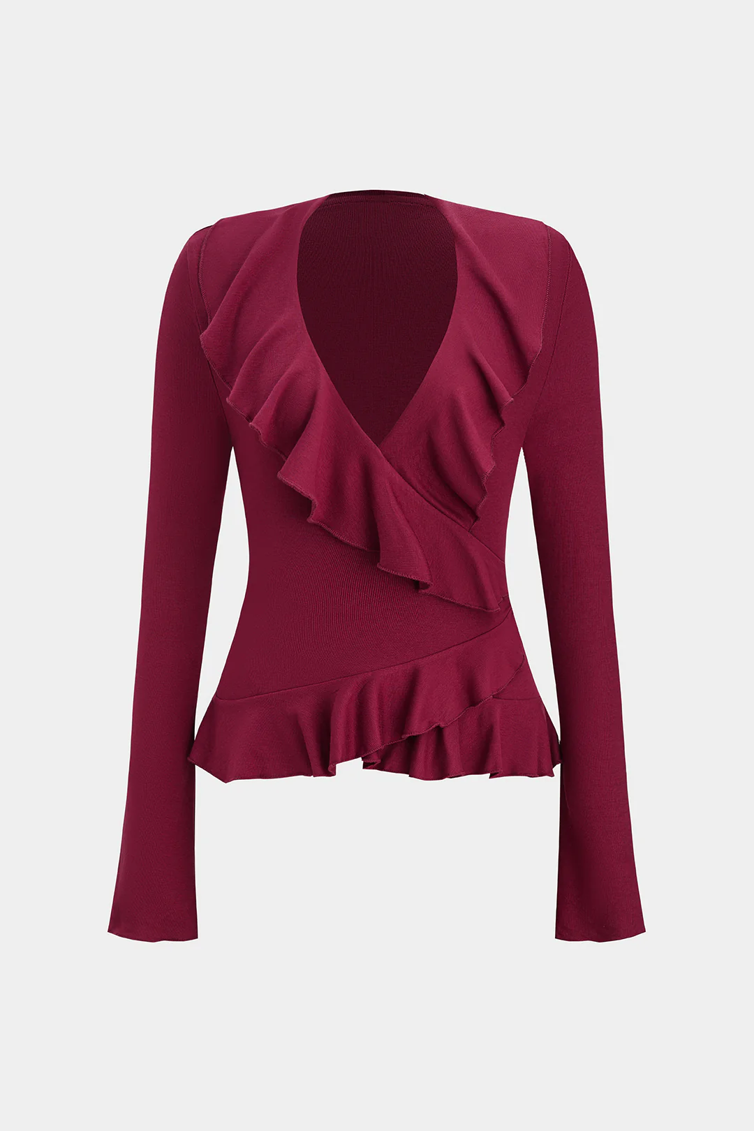 Ruffle V-Neck Tie Back Long-Sleeve Top