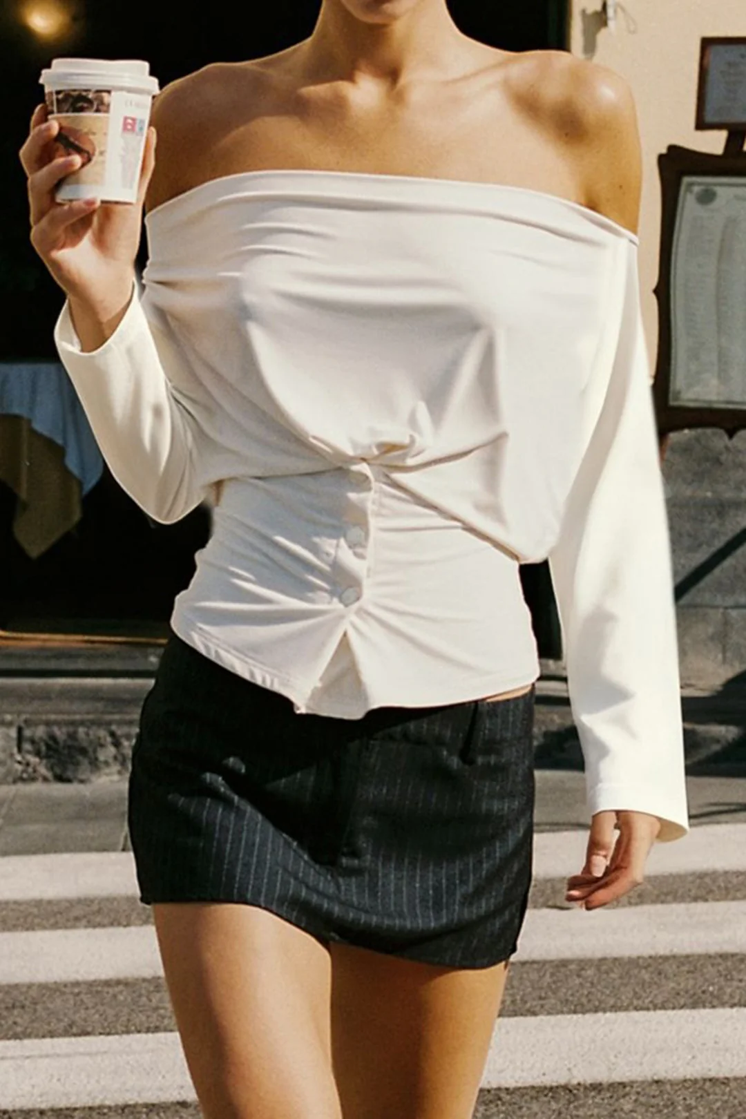 Draped Cowl Neck Ruched Long-Sleeve Top - Image 6