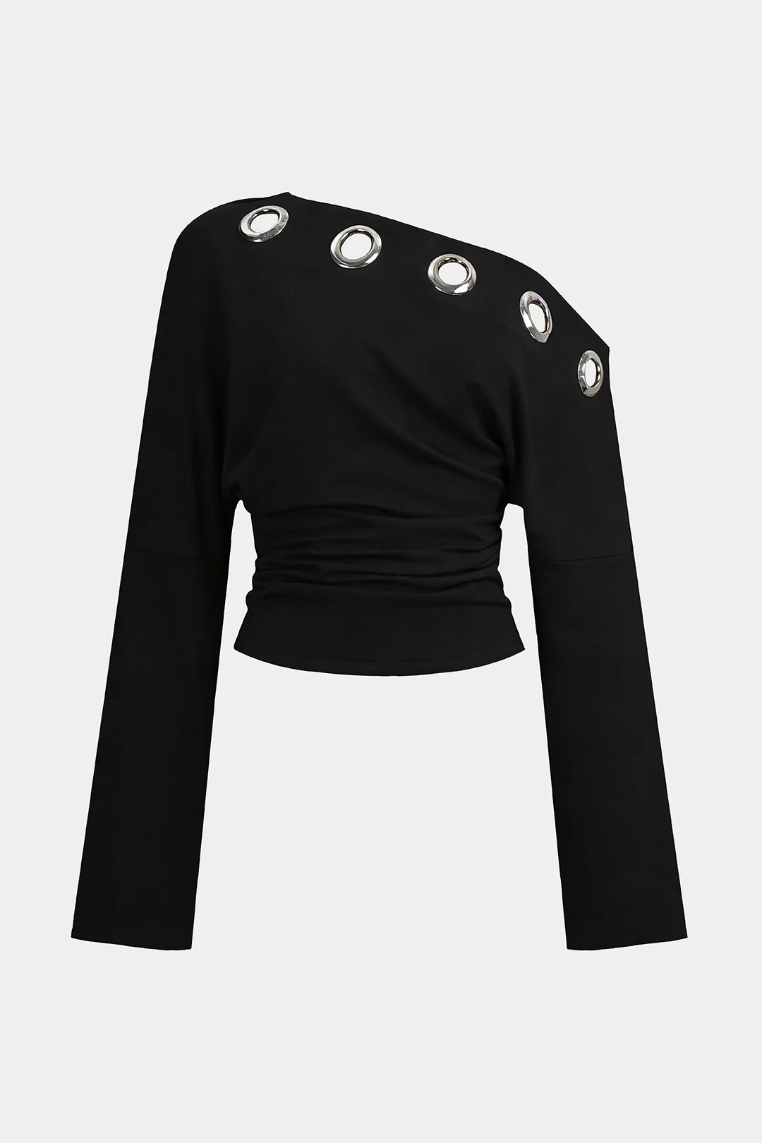 Metallic Eyelet Asymmetrical Long-Sleeve Top - Image 6