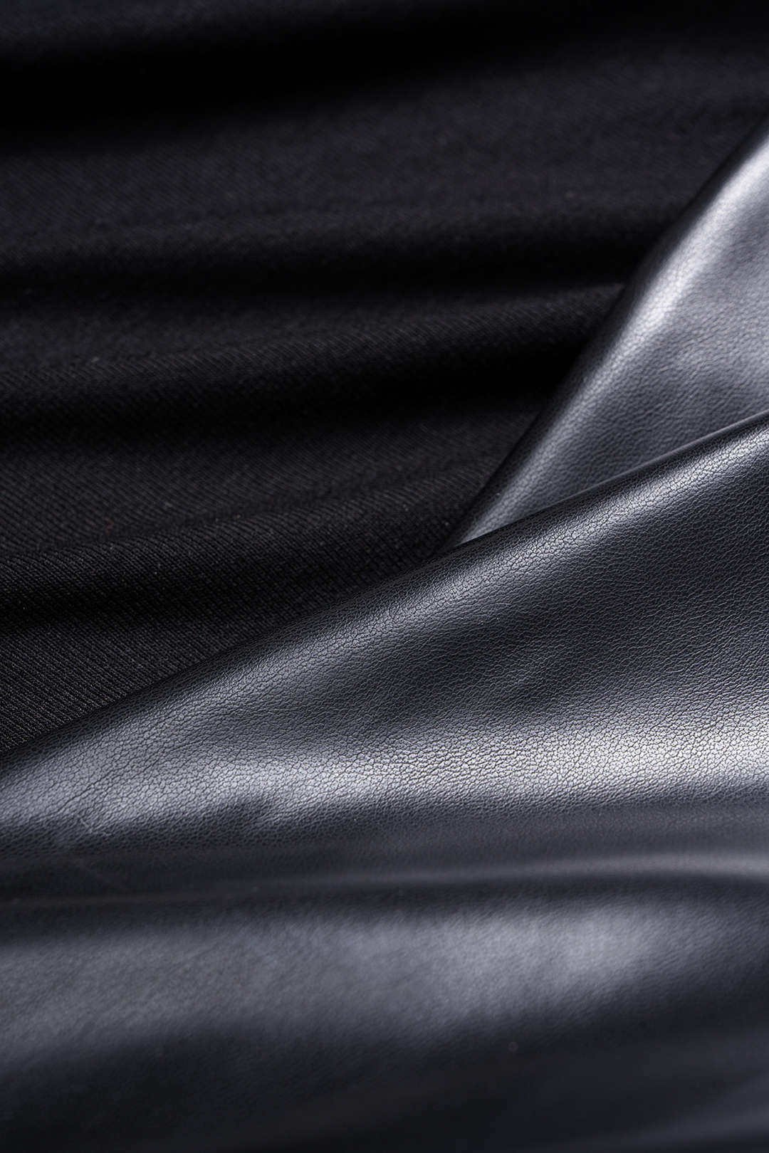 Faux Leather Patchwork Ruched Long-Sleeve Top - Image 5