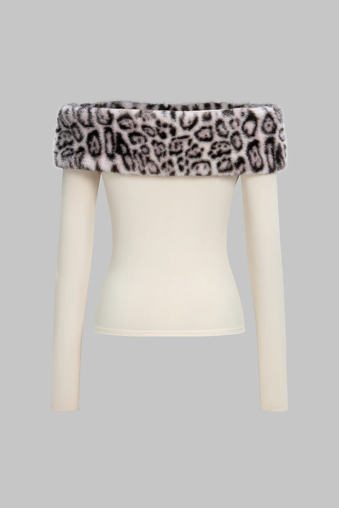 Leopard Print Patchwork Off Shoulder Long-Sleeve Top - Image 2